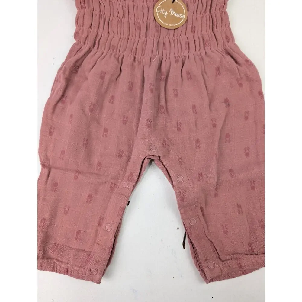 City Mouse 0-3 Months Mauve Smocked Tulip Romper